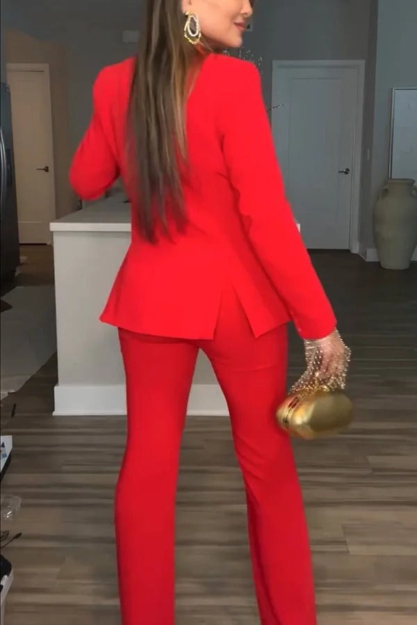 Luxe Lifestyle Set aus Blazer mit einem Knopf und Revers und gerader Anzughose mit Taschen