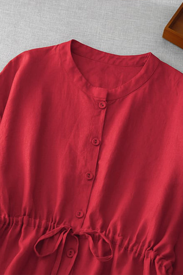 Einfarbiges Kleid mit Kordelzug