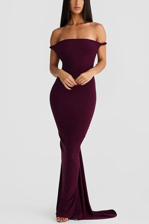Robe longue sexy à col licou et dos nu froncé, coupe slim