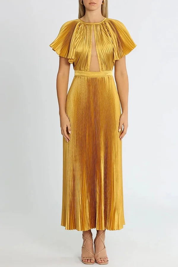 Robe longue en satin plissé à manches cloche et découpes Flash Goddess