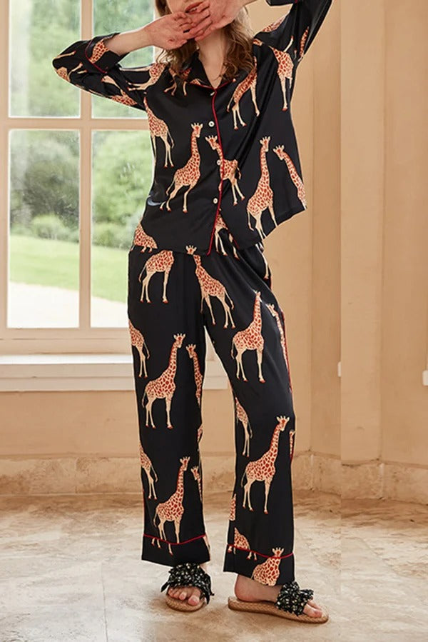 Zweiteiliges Langarm-Set mit Giraffen-Print