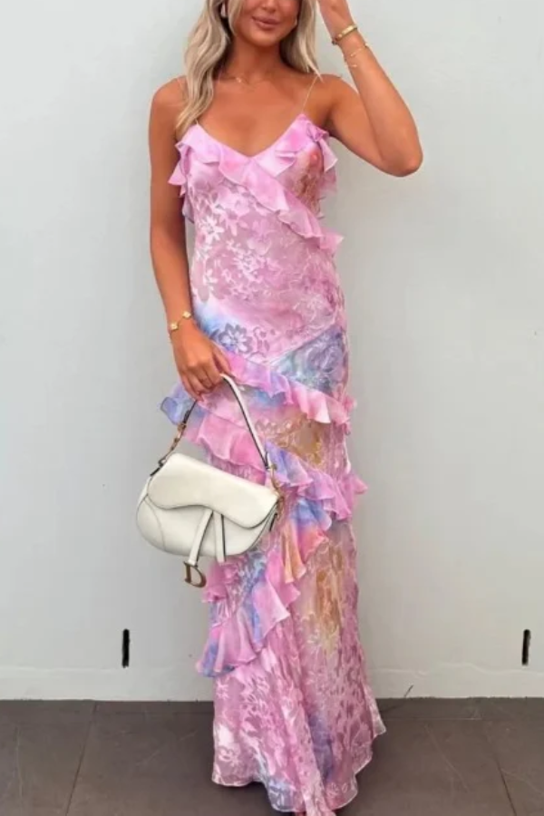 Robe longue dos nu coupe slim couleur arc-en-ciel