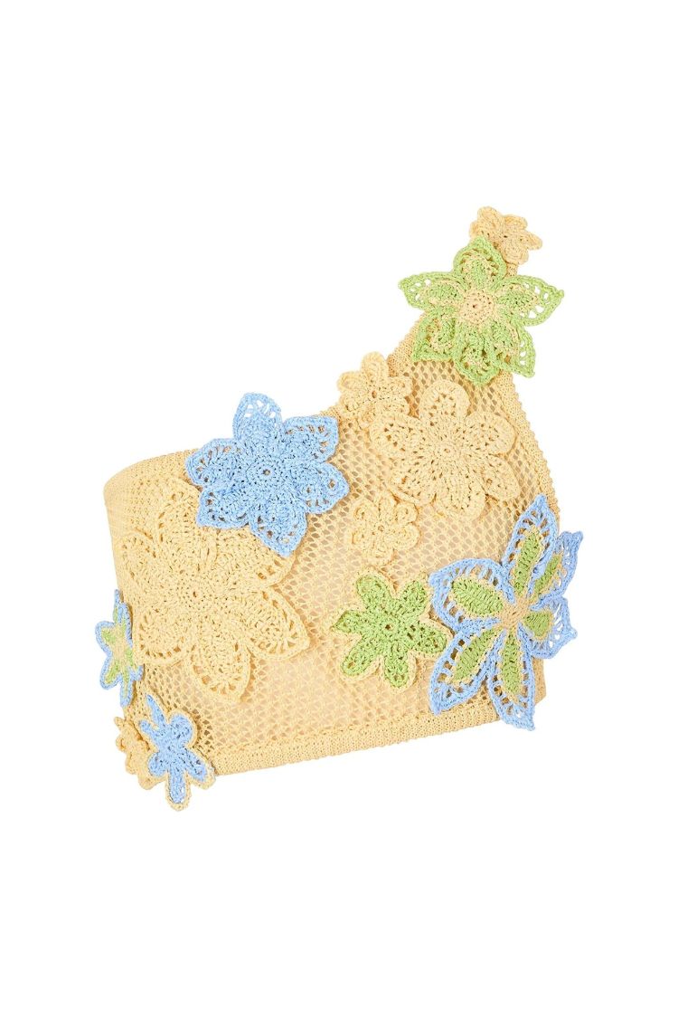 Susanna Strickhäkelarbeit Handgefertigte Blume Einschultriges Stretch Crop Tank