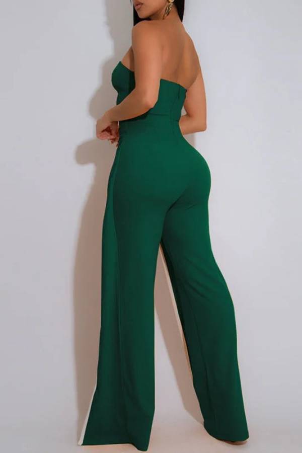 Fashionable Contrast Color Off-shoulder Metal Decoration Casual Elegant Jumpsuit