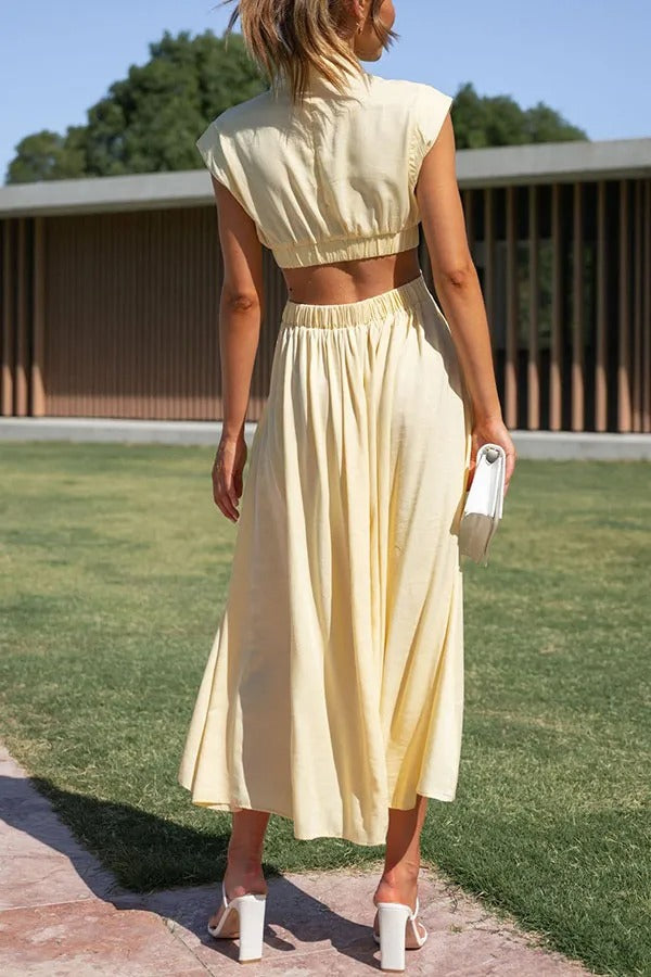 Light of My Life – Midi-Urlaubskleid mit Cut-Outs und Taschen an der Taille