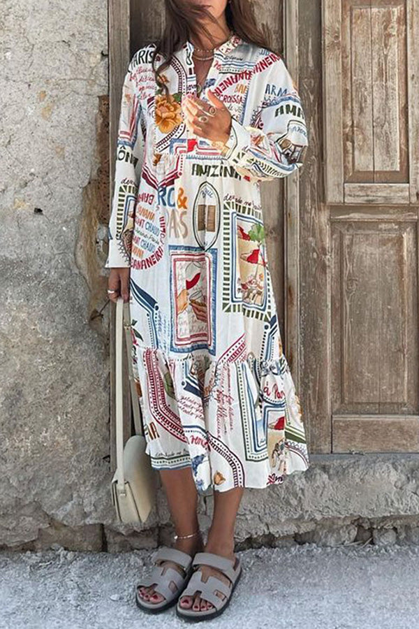 Dreamland Sarong Leinenmischung Einzigartiger Druck A-Linie Lässiges Urlaubskleid