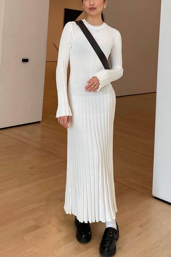 Big Pit Stripe Slimming Langarm Langes Kleid