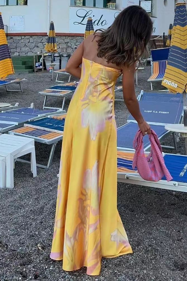 Temperamentvolles, strukturiertes Tube-Top-Kleid aus Satin mit Print