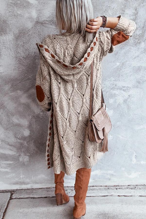 Warm Soul Patchwork-Cardigan mit offener Vorderseite und Kapuze