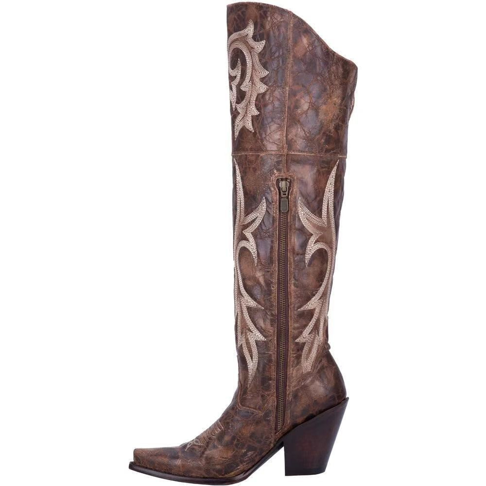 Bestickte hohe Stiefel mit mittlerem Absatz, Damenstiefel im ethnischen Stil