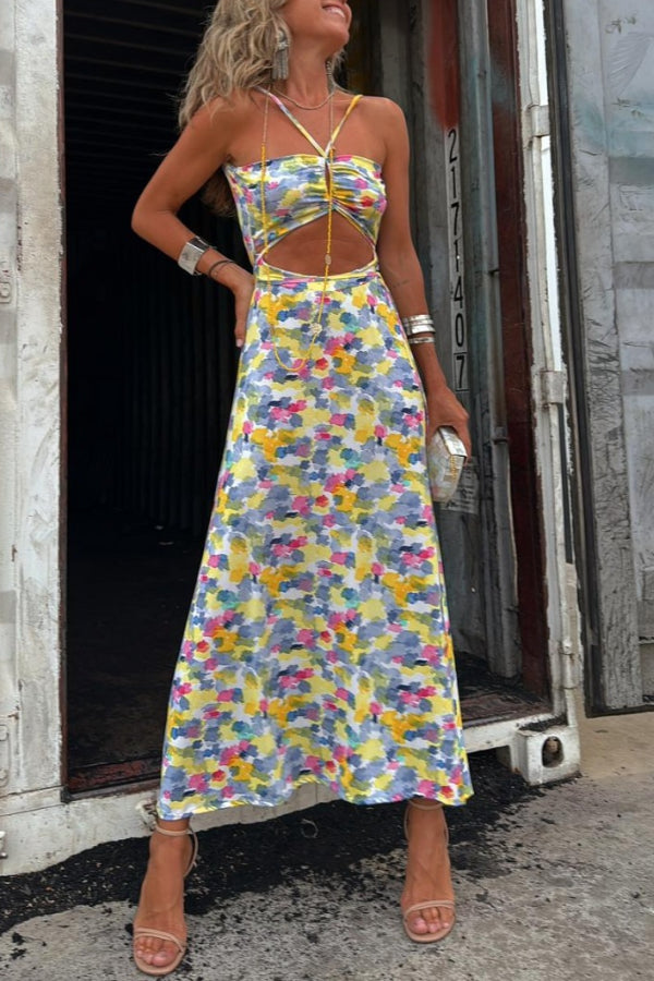 Patricia – Stretch-Midikleid mit Aquarelldruck und Schnürung, zwei Tragemöglichkeiten