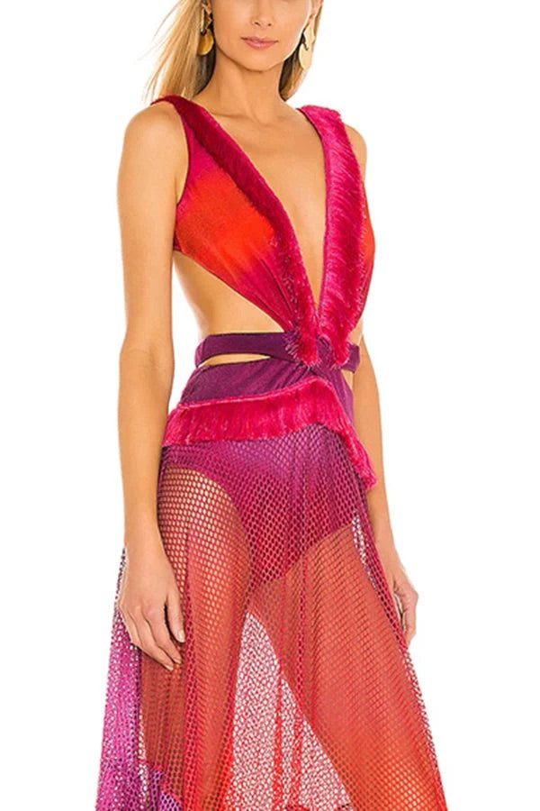 Maillot de bain une pièce sexy à bretelles et décolleté en V profond