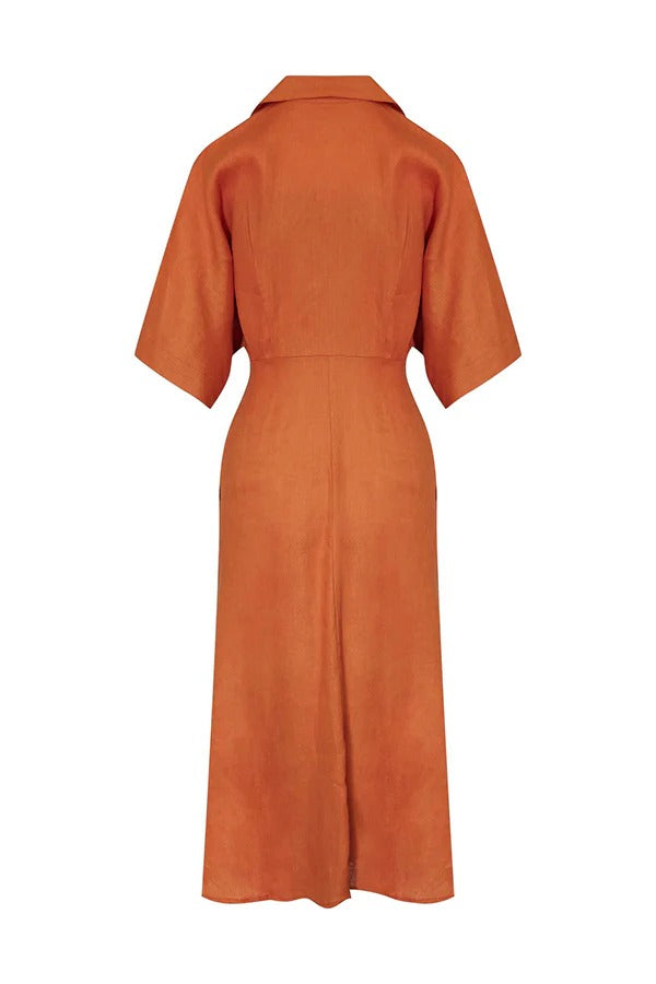 Asher – Lockeres Midikleid aus Leinenmischung mit weiten Ärmeln und Knopftaschen