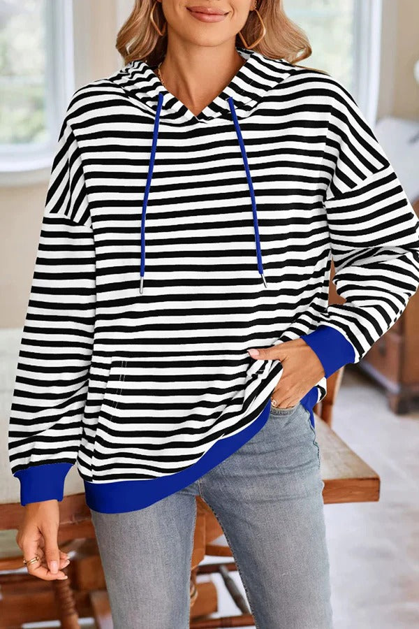 Lockerer Hoodie mit Streifenmuster und langen Ärmeln und Tasche