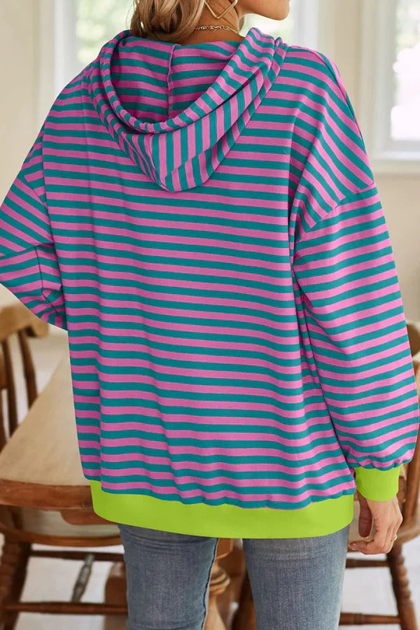 Lockerer Hoodie mit Streifenmuster und langen Ärmeln und Tasche
