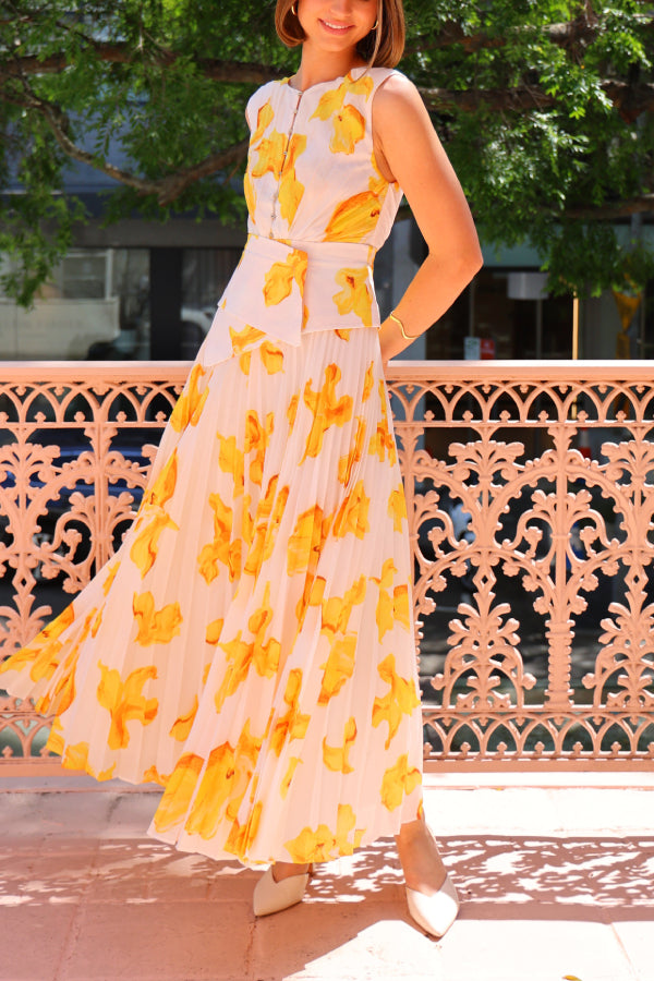 Acler Rhodes Midikleid in Elfenbein-Calla-Lilie