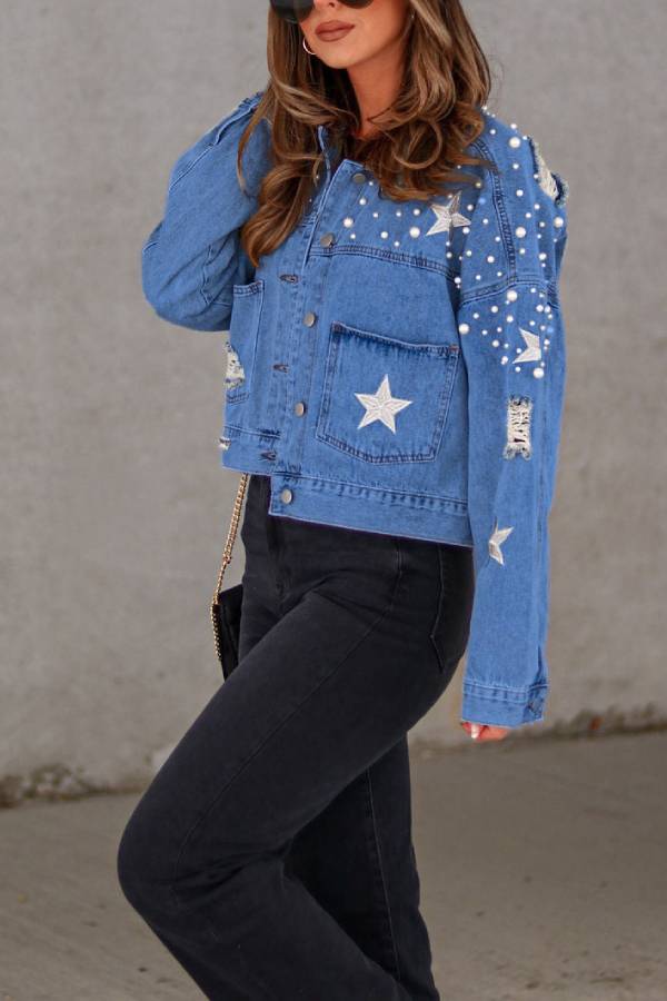 Jeansjacke mit Perlendetail