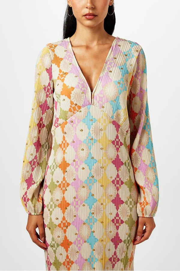 Wunderschönes, farbenfrohes Kimono-Midikleid mit Puffärmeln im Sunshine-Stil mit einzigartigem Print