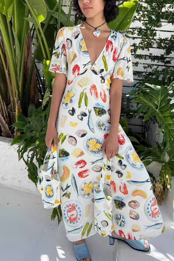 Leinen V-Ausschnitt Sexy Loose Fairy All-Match Casual Dress