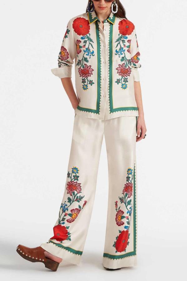 Modischer zweiteiliger Anzug mit bedrucktem Hemdkragen und langen Ärmeln