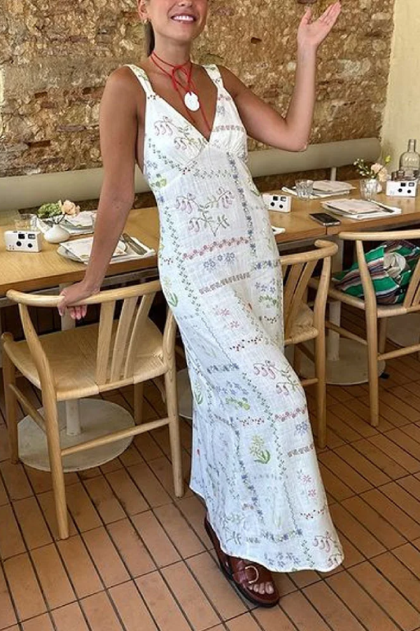 Lässiges bedrucktes Kleid mit V-Ausschnitt