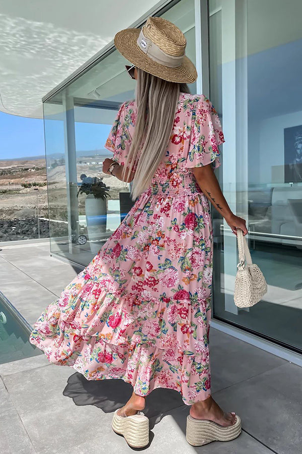 Robe longue à volants et taille froncée à fleurs Forever Mine