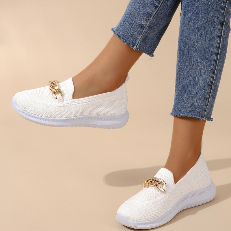 Bequeme flache Loafer aus Mesh mit Kettendekor
