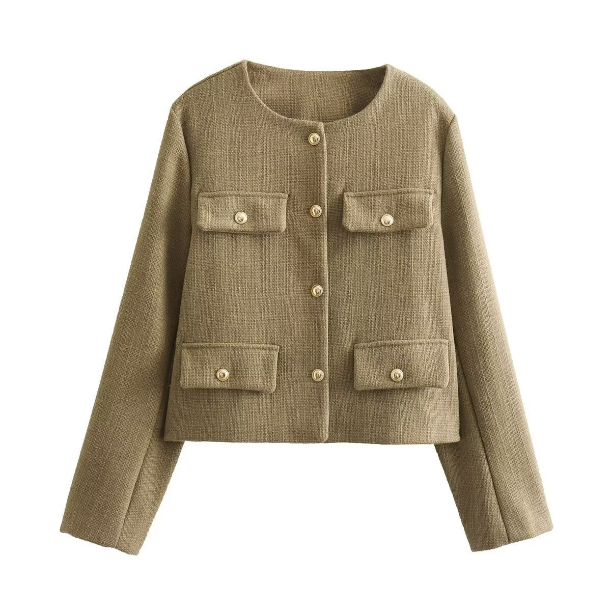 Einreihige Jacke mit Rundhalsausschnitt