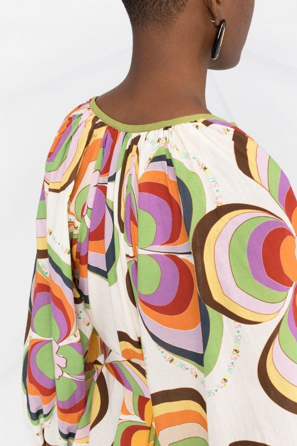 Boat Days – Lockeres Maxikleid mit einzigartigem Druck, Ballonärmeln und Taschen