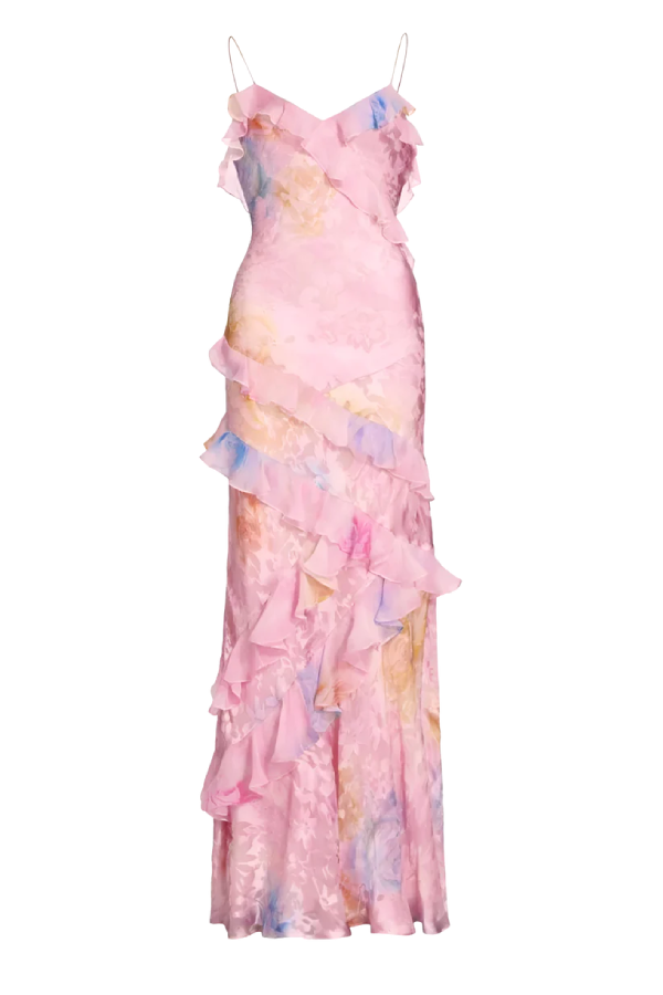 Robe longue dos nu coupe slim couleur arc-en-ciel