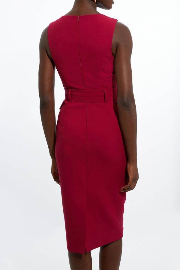 Feel Formal – Maßgeschneidertes Stretch-Midi-Bleistiftkleid mit Gürtel