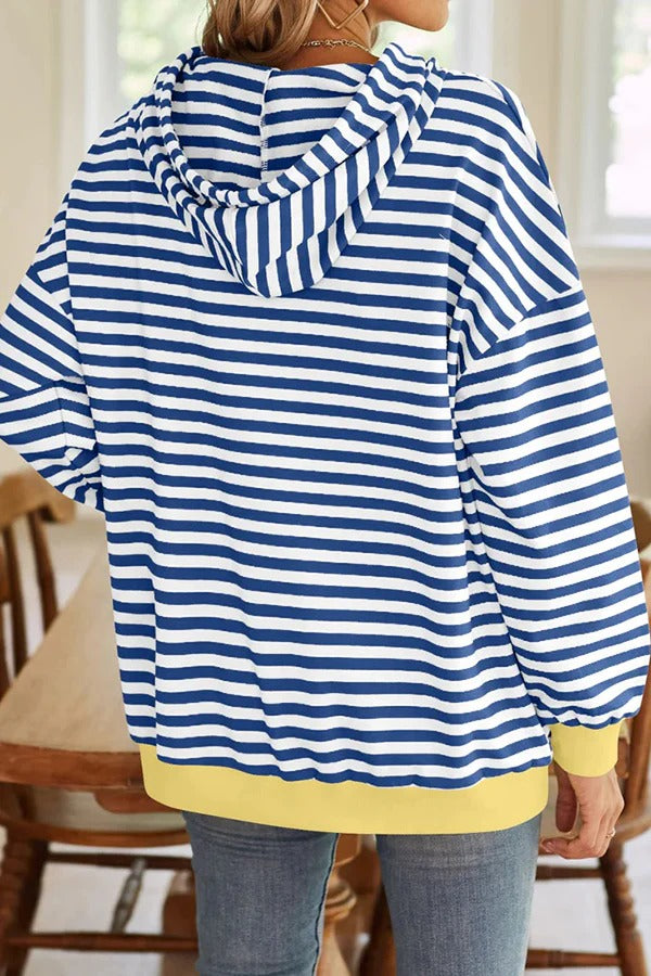 Lockerer Hoodie mit Streifenmuster und langen Ärmeln und Tasche