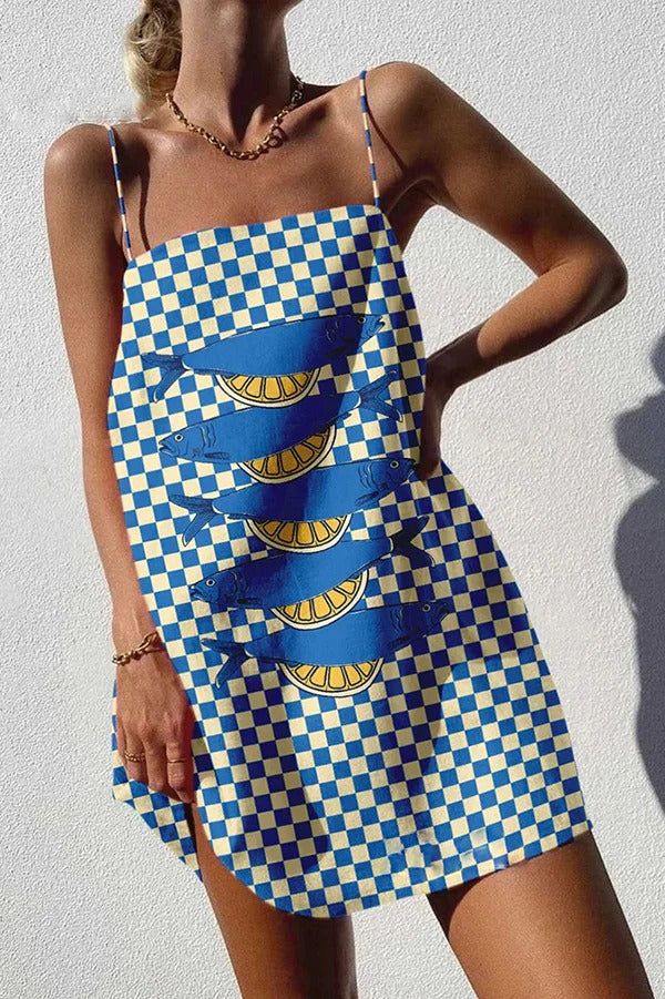 Einzigartiges sexy Minikleid mit Riemchen und Ozean-Print