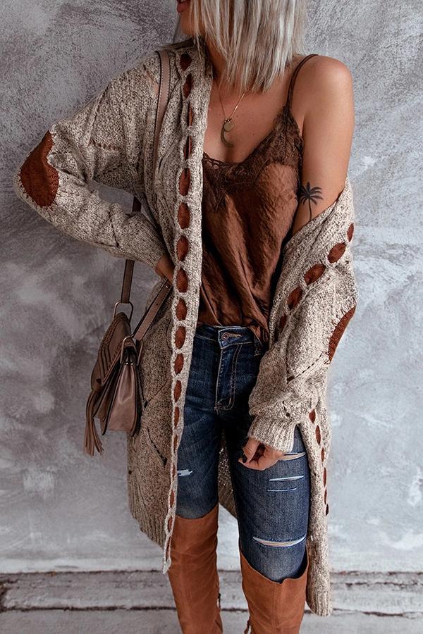 Warm Soul Patchwork-Cardigan mit offener Vorderseite und Kapuze