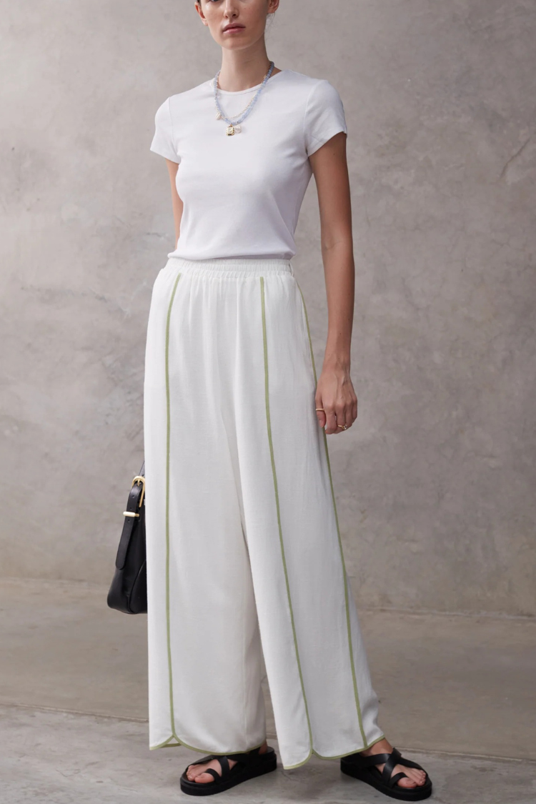 Vera A-Linien-Tanktop mit kontrastierenden Paspeleinsätzen und Hose mit weitem Bein und elastischer Taille