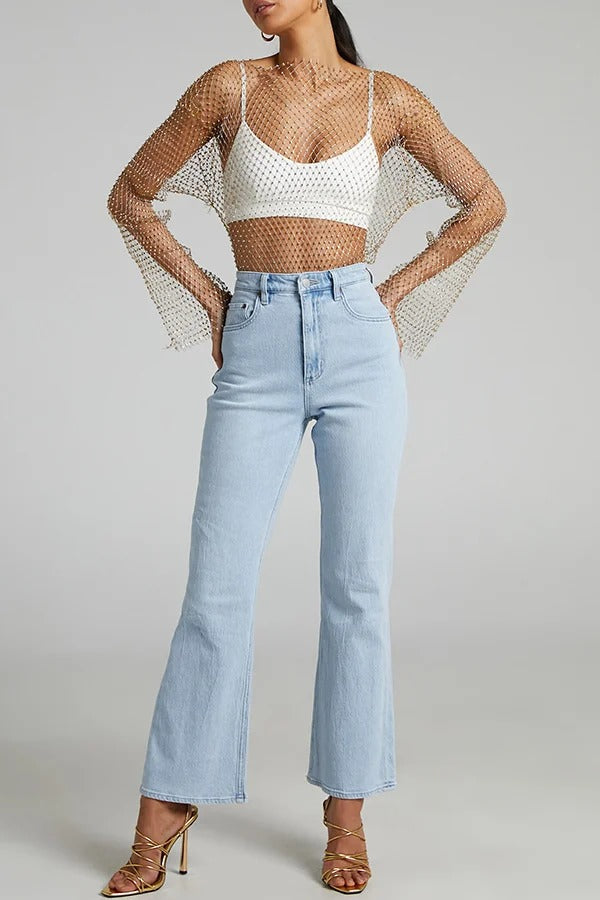 Beste Lagen-Artikel: Langärmliges Oberteil mit Diamant-Netzstoff