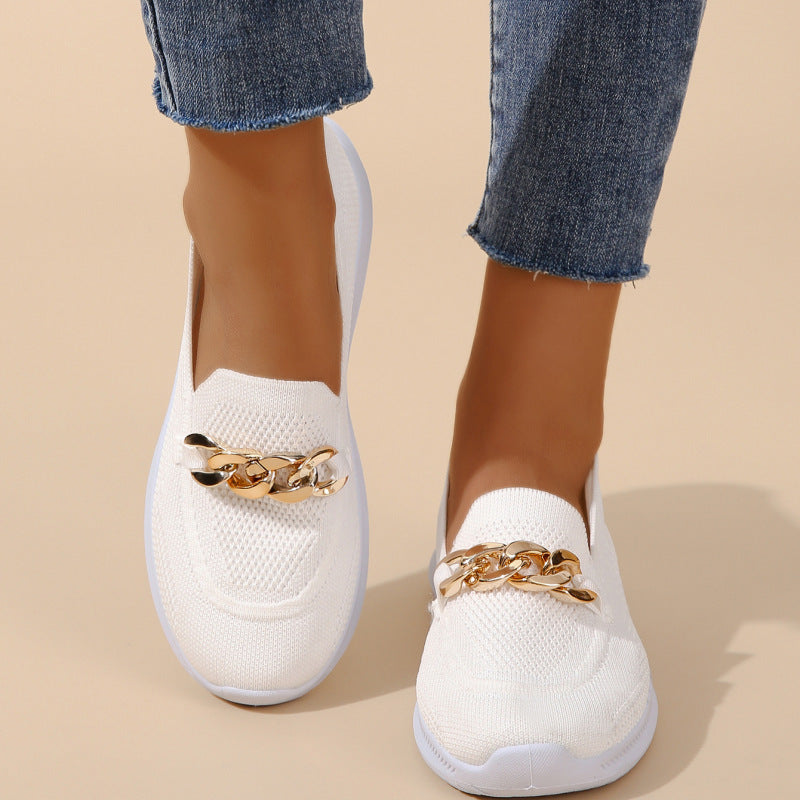 Bequeme flache Loafer aus Mesh mit Kettendekor