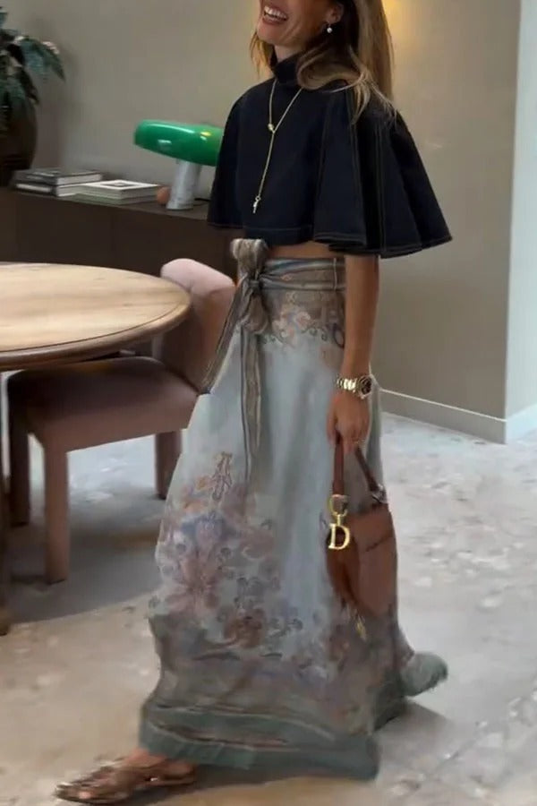 Next Vacation Linen Blend Paisley Print High Rise Tie-up Waist Maxi Skirt