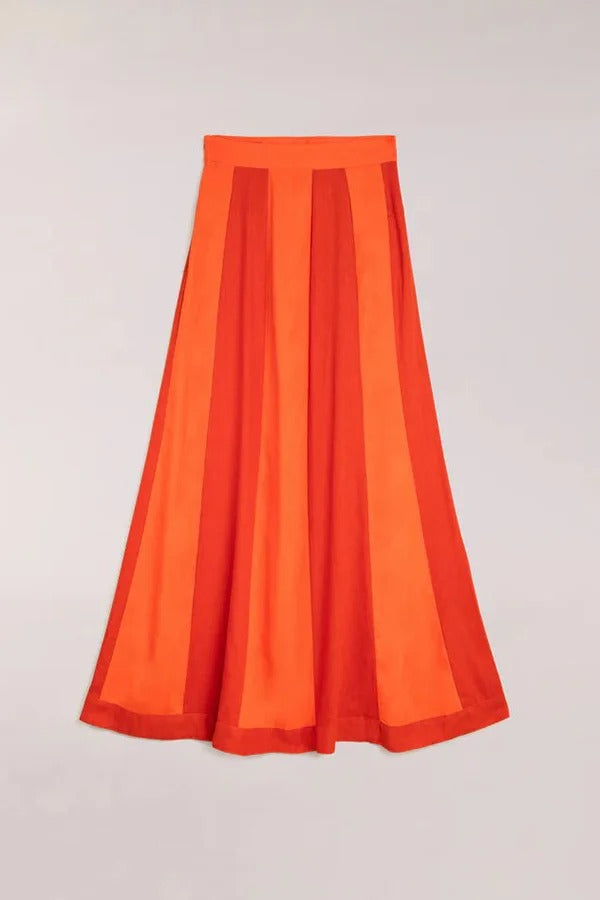 Ensemble débardeur dos nu en lin mélangé de style intemporel et jupe longue colorblock