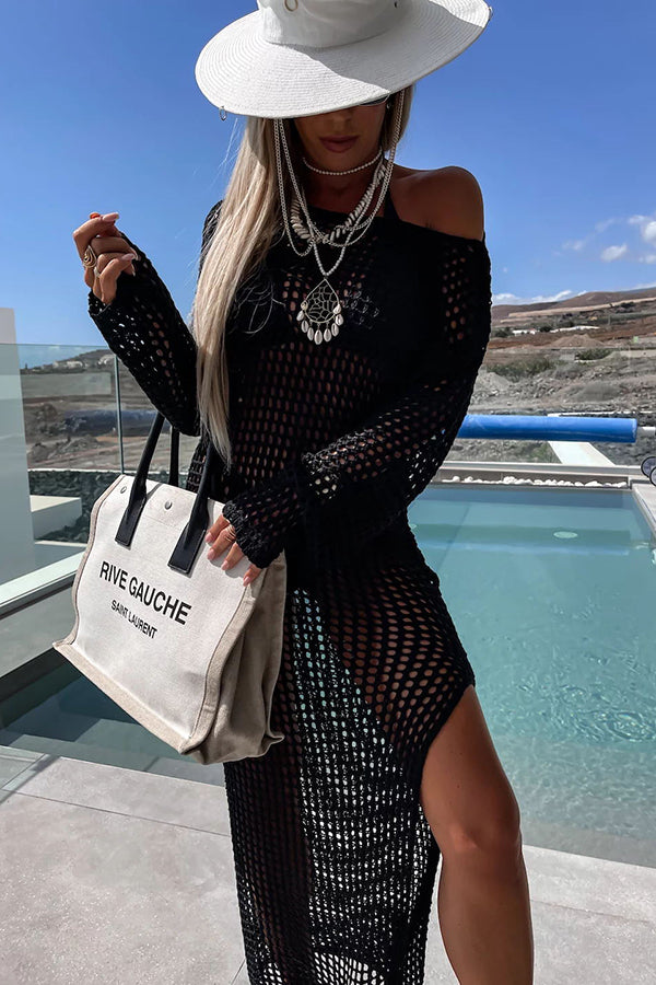 Mermaid Bay – Langärmliges Maxikleid aus Häkelstrick