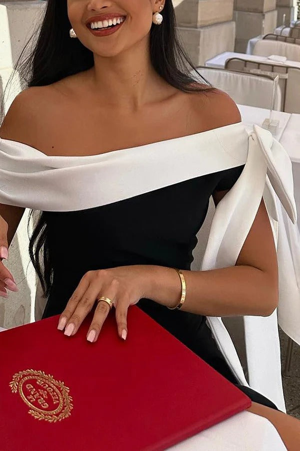 Elegantes One-Shoulder-Bandage-Midikleid mit Schleife im Abendlook