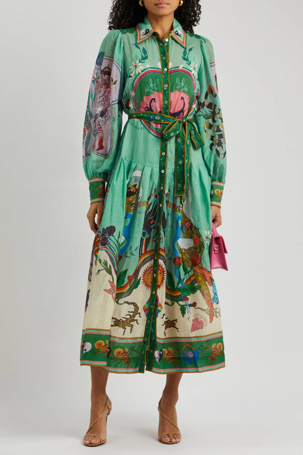 Staying In Capri – Midikleid mit einzigartigem Print und Ballonärmeln und Gürtel