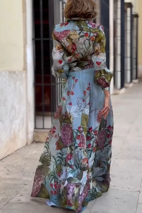 Harvest Garden – Tüllbluse mit Blumenmuster und Ballonärmeln und Gürtel