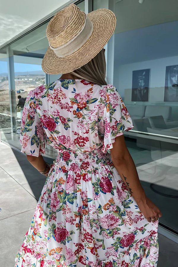 Robe longue à volants et taille froncée à fleurs Forever Mine