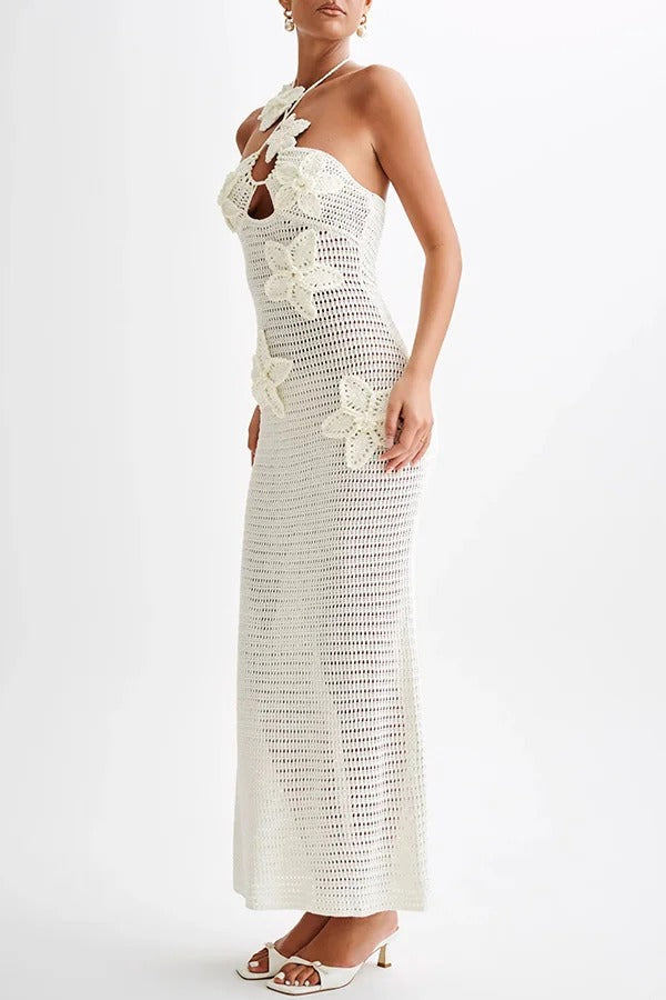 Call It Chic – Maxikleid mit Häkel- und Häkel-Neckholder und Fischschwanzsaum