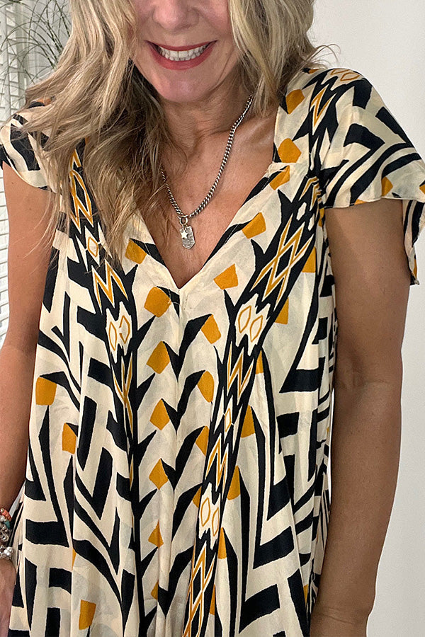 Out At Sea – A-Linien-Maxikleid mit Tribal-Print und Tasche