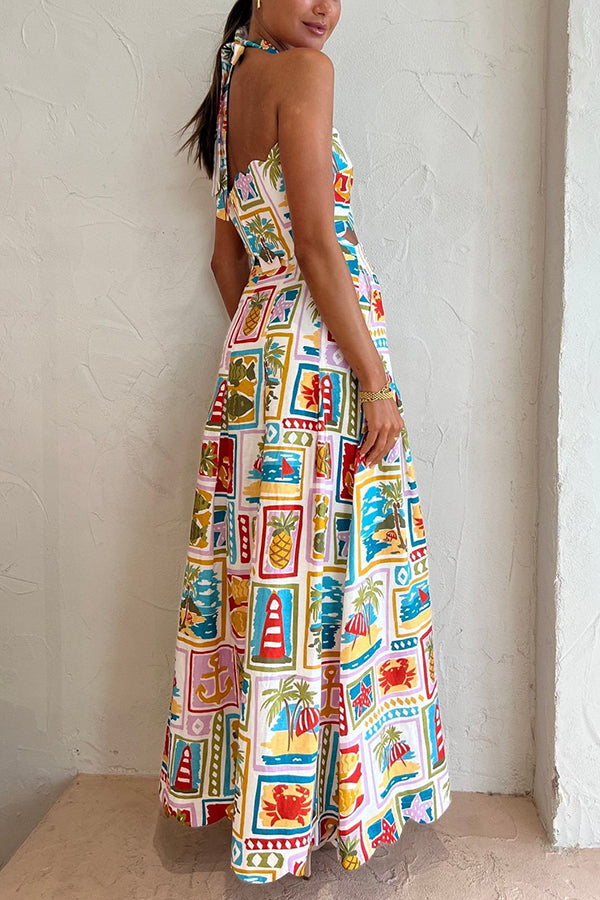 Ensemble haut licou à imprimé floral et jupe longue à poches pour célébrer le soleil