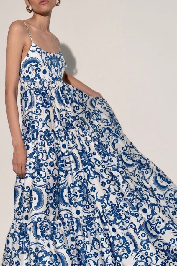 Sexy rückenfreies Maxikleid mit botanischem Blumendruck