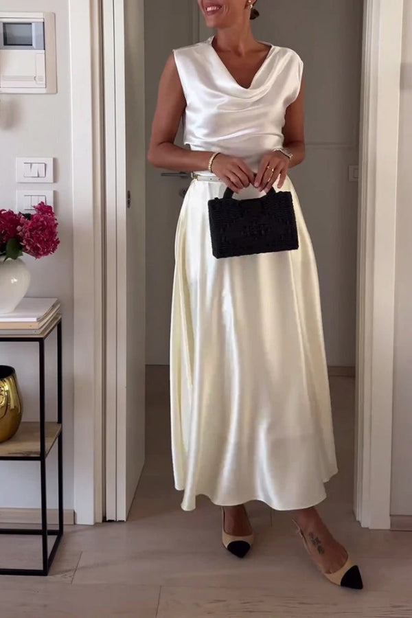 Jupe longue parapluie taille haute en satin avec poches Gorgeous Elements