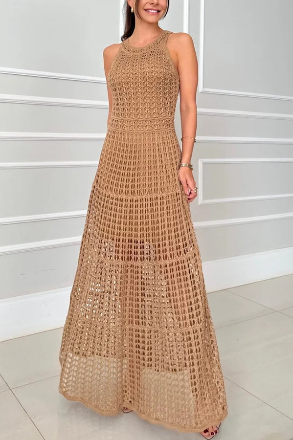 Mariane Crochet Knit Round Neck Texture A-line Maxi Dress